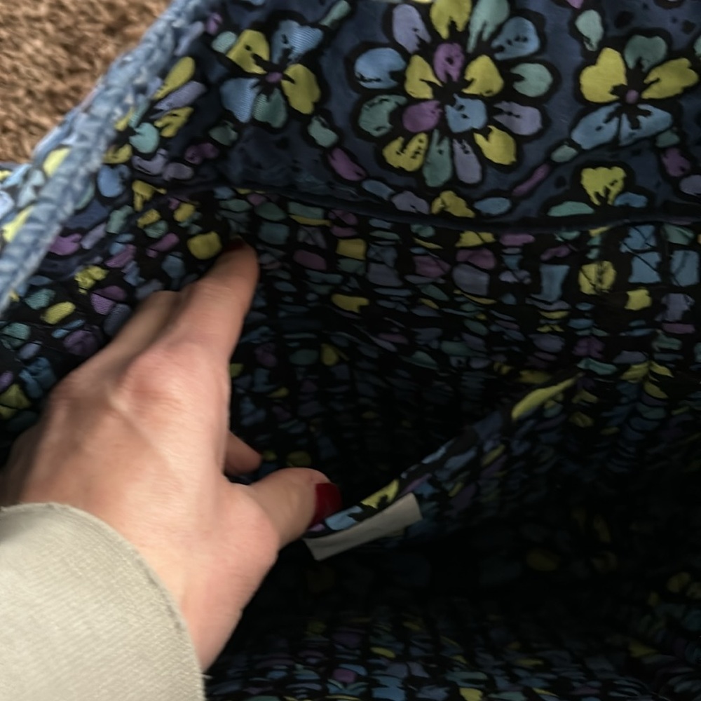 Vera Bradley shoulder bag w/matching wallet. Blue/purple/lime green - Picture 8 of 9